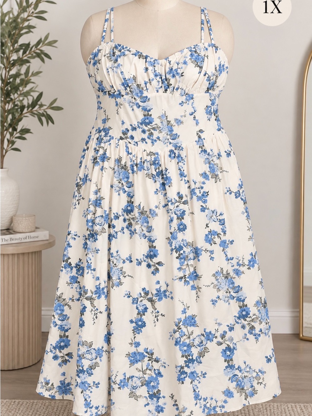Blue Floral Sundress for women  - White & Blue